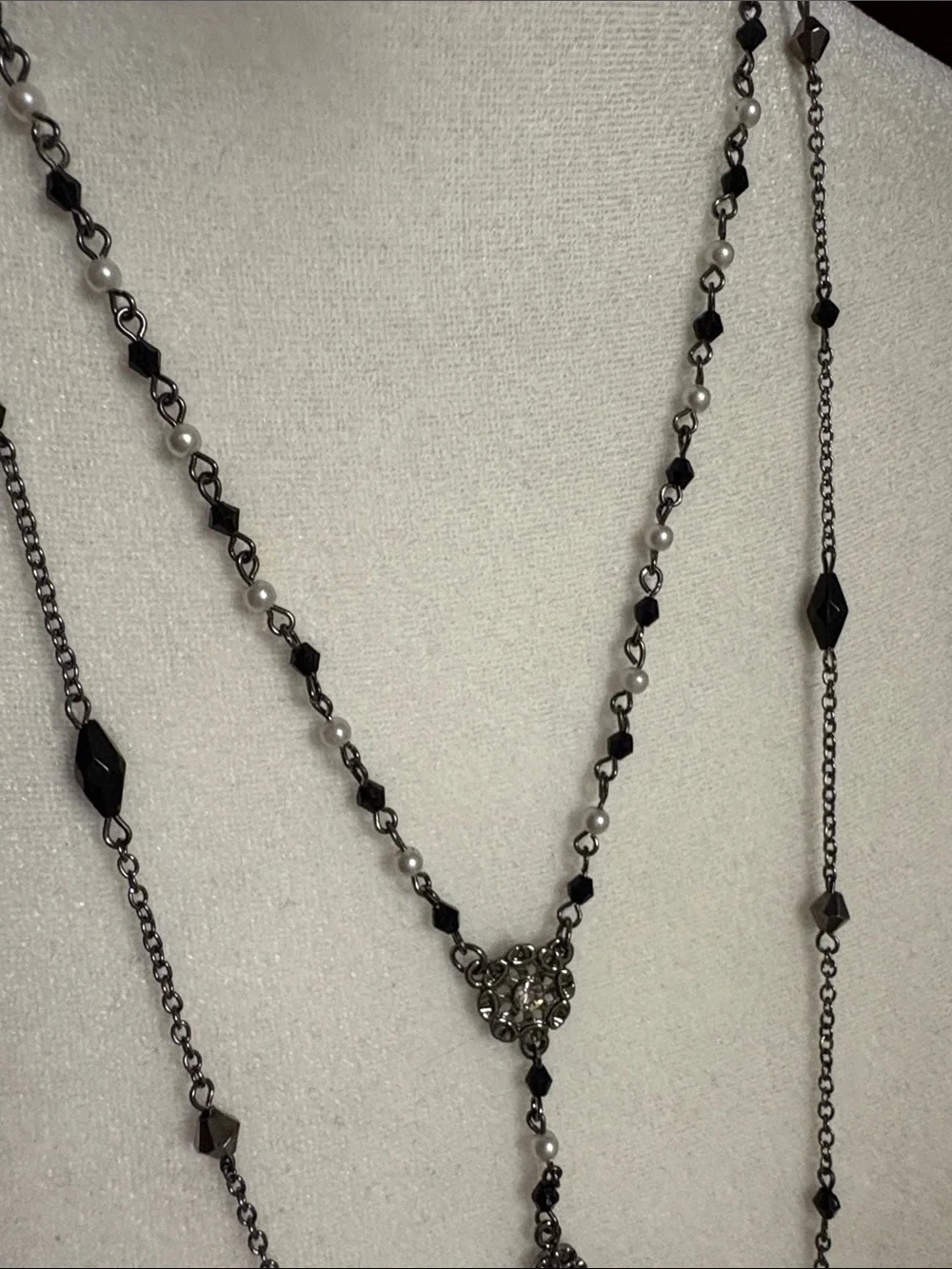 16” Black Crystal Cross Rosary Necklace - Women Jewelry